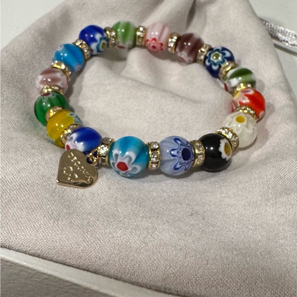Colorful Beaded Bracelet with Heart Charm